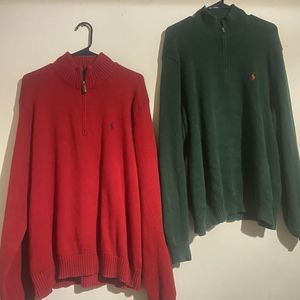 Bundle XL Polo Ralph Lauren Knit Cotton Sweater Mens Quarter Zip Red, Green Lot2